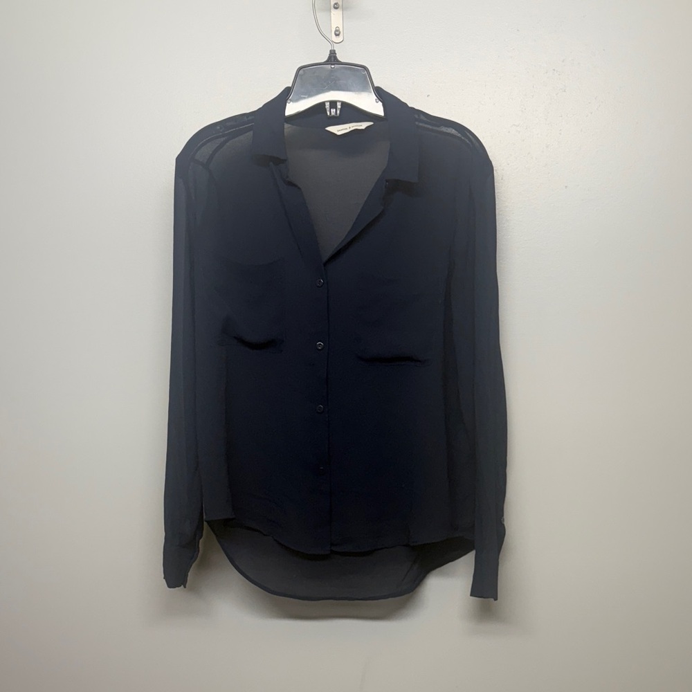 SAMSOE SAMSOE Molly Shirt Navy Blue Button Down Sheer Shirt SIZE S